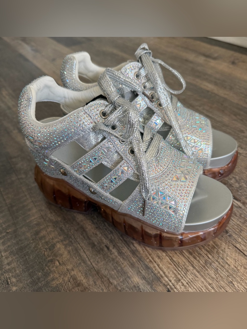Anthony Wang Sz 38 Sparkle platform Jelly Glitter Club/ Rave sandals *Rare